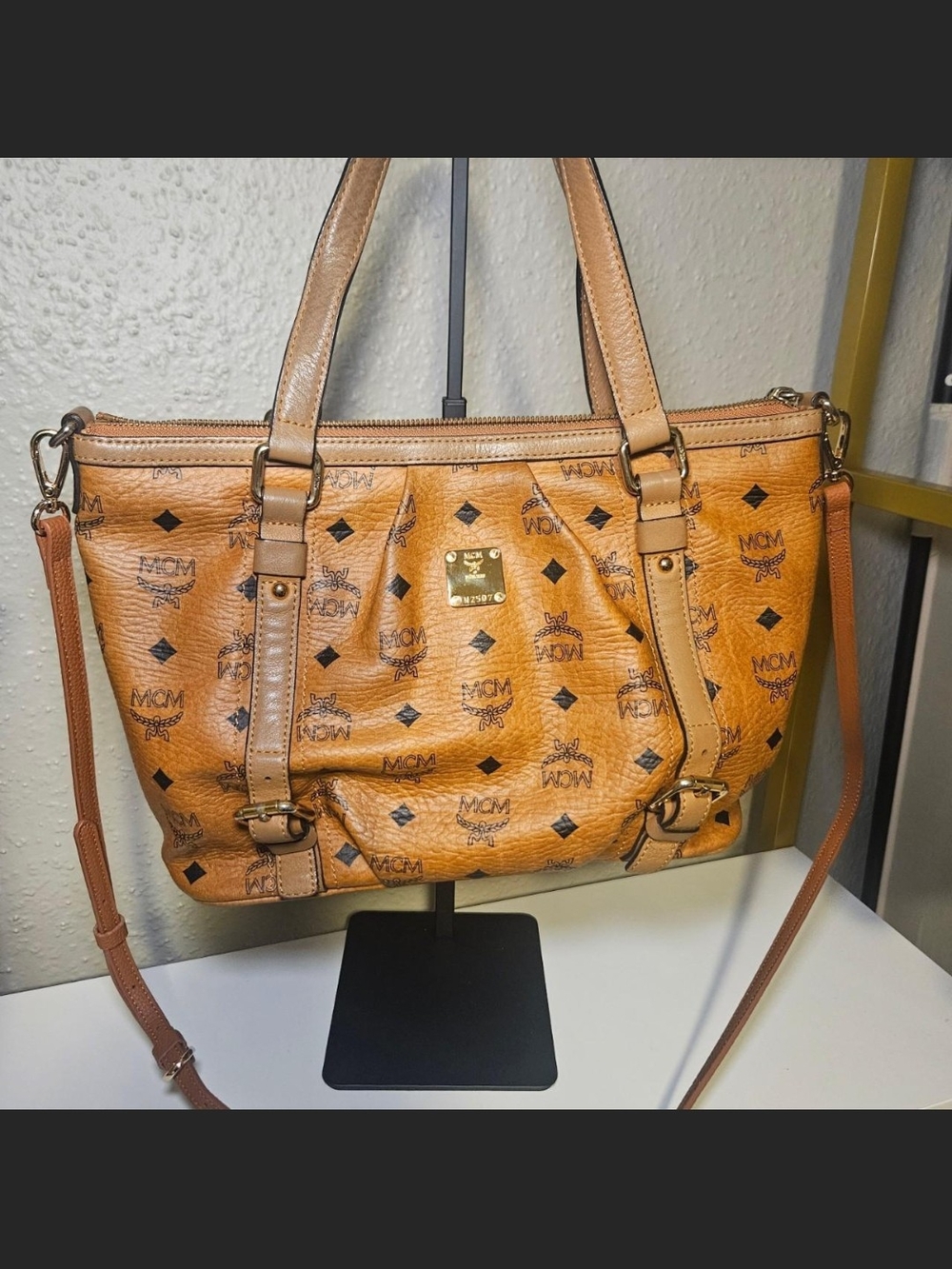 MCM Cognac Visetos Logo Tote Bag W/COA